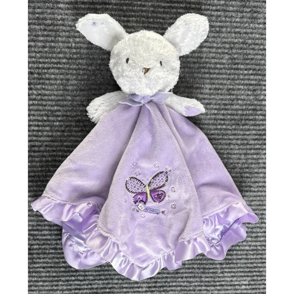 Carters So Pretty Purple White Bunny Butterfly Lovey Blanket Satin Lilac Rattle